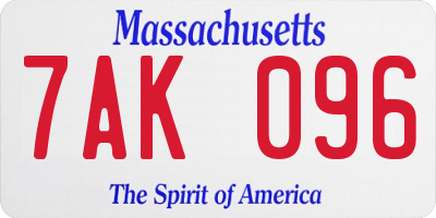 MA license plate 7AK096