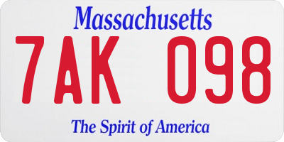 MA license plate 7AK098