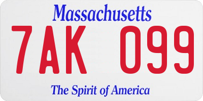 MA license plate 7AK099