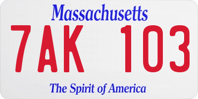 MA license plate 7AK103