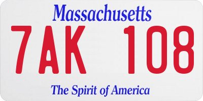 MA license plate 7AK108
