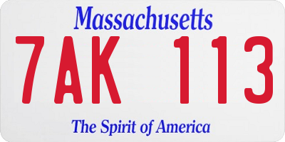 MA license plate 7AK113
