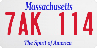 MA license plate 7AK114