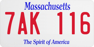 MA license plate 7AK116