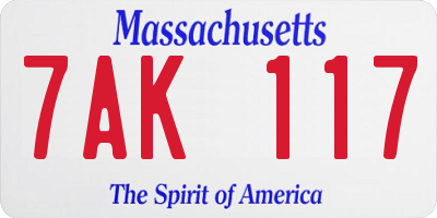 MA license plate 7AK117