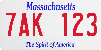 MA license plate 7AK123