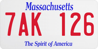 MA license plate 7AK126