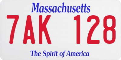 MA license plate 7AK128