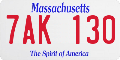 MA license plate 7AK130