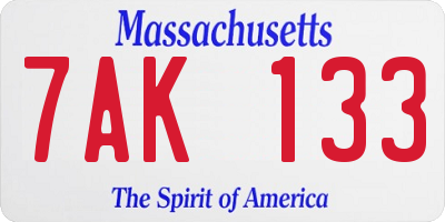 MA license plate 7AK133