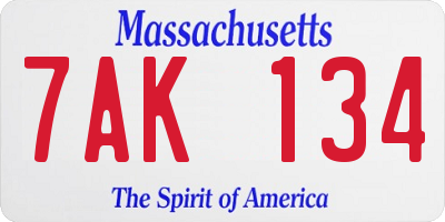 MA license plate 7AK134