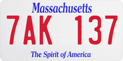MA license plate 7AK137