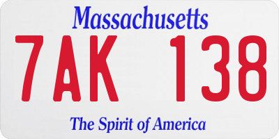 MA license plate 7AK138