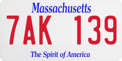 MA license plate 7AK139