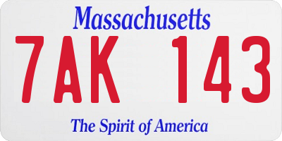 MA license plate 7AK143
