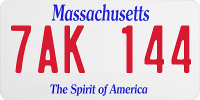 MA license plate 7AK144