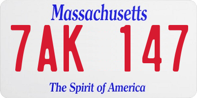 MA license plate 7AK147