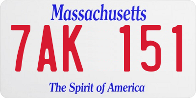 MA license plate 7AK151