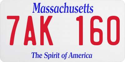 MA license plate 7AK160