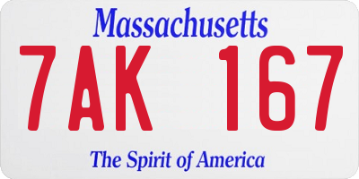 MA license plate 7AK167