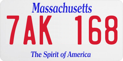 MA license plate 7AK168