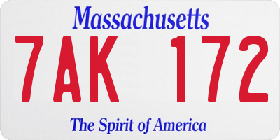 MA license plate 7AK172