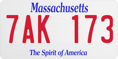 MA license plate 7AK173
