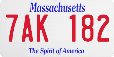 MA license plate 7AK182