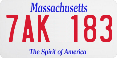 MA license plate 7AK183