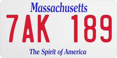 MA license plate 7AK189