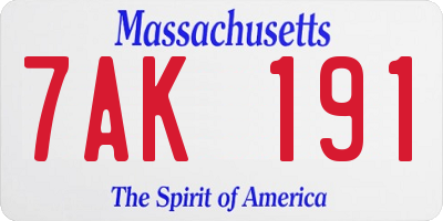 MA license plate 7AK191
