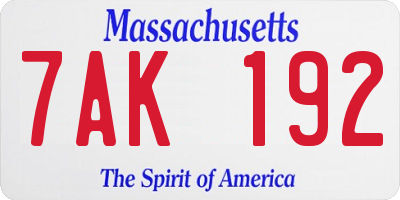 MA license plate 7AK192