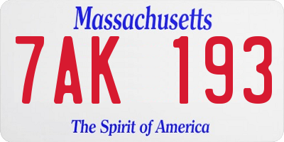 MA license plate 7AK193