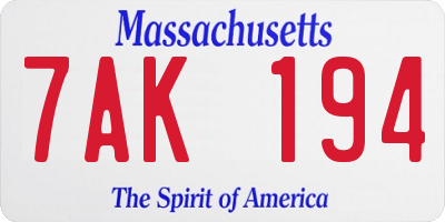 MA license plate 7AK194