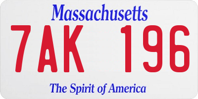 MA license plate 7AK196