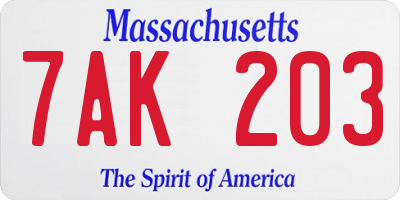 MA license plate 7AK203