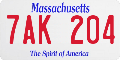 MA license plate 7AK204