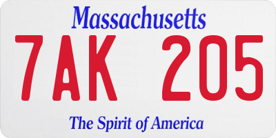 MA license plate 7AK205