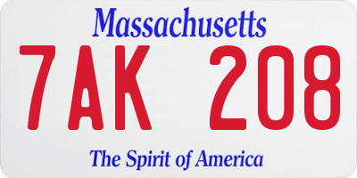 MA license plate 7AK208
