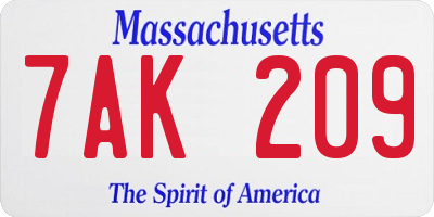 MA license plate 7AK209