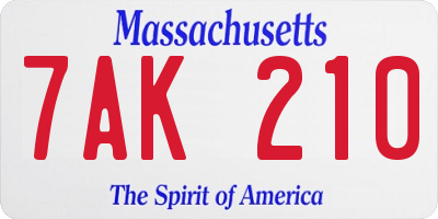 MA license plate 7AK210