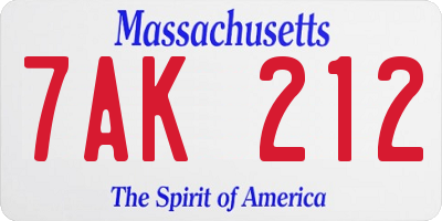 MA license plate 7AK212