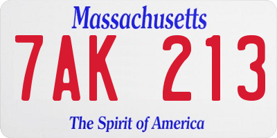 MA license plate 7AK213