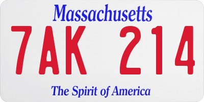 MA license plate 7AK214