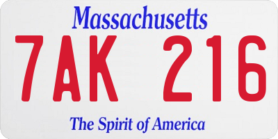 MA license plate 7AK216