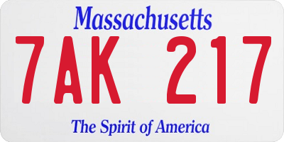 MA license plate 7AK217