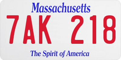 MA license plate 7AK218