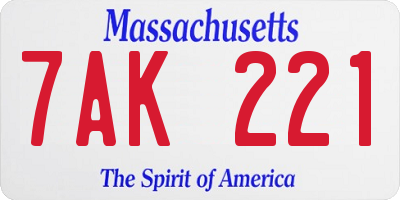 MA license plate 7AK221