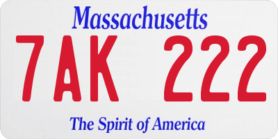 MA license plate 7AK222
