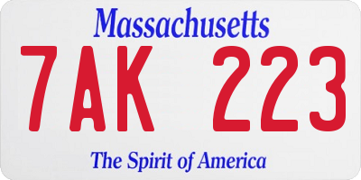 MA license plate 7AK223